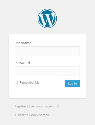The WordPress login screen with boxes for a user name and password.